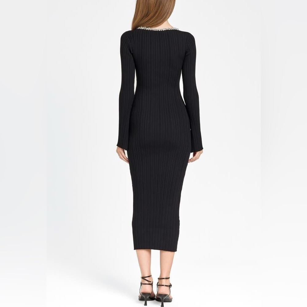 NWT WAYF Cinthia Jewel Neck Long Sleeve Rib Midi Dress Black Size Medium - Picture 2 of 8